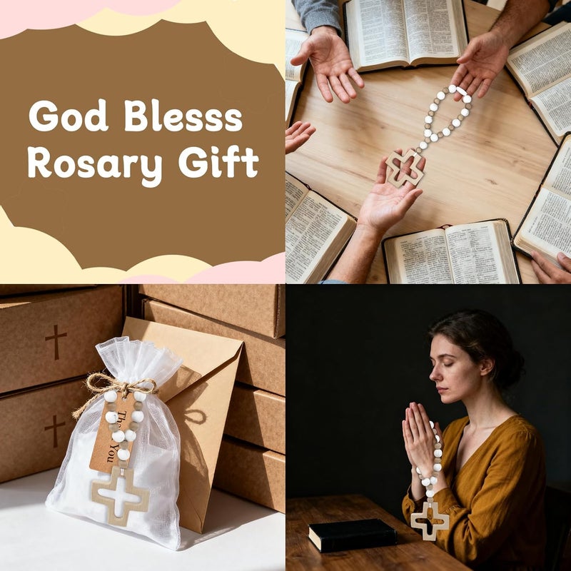 Sumalon Cross Baptism Silicone Rosary, First Communion Rosary Collection Shower Christian Communion Gifts (Long White) - Image 5